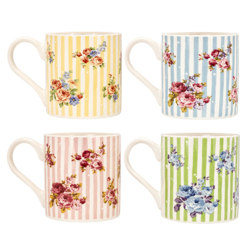 Set floral striped mugs - set, 4
