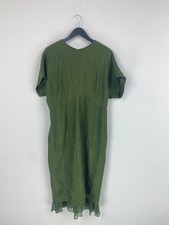 Jigsaw Green Textured Midi Dress Short Sleeve Fitted Back Zip Ruffle UK 16