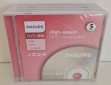 NEW - 5 Philips DVD-RW 4.7GB