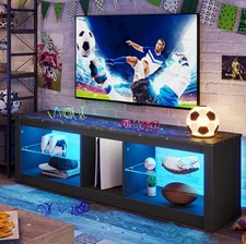 Bestier TV Stand Cabinet  TV Unit with Glass Shelf RGB LED With Ambient Light