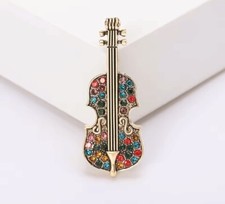 Vintage Brooch Unusual Violin Pins Badge Musician  Mens Womans Fun Flamboyant