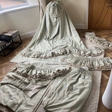 LOVELY BESPOKE VINTAGE Green  JACQUARD DAMASK CURTAINS with pelmets 76w x 72d
