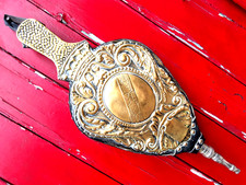 LARGE VINTAGE VICTORIAN STYLE EMBOSSED BRASS & WOOD & LEATHER FIRE SIDE BELLOWS