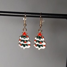 Hand Made  Christmas Tree Charm Earrings With 18k Gold Plated Earwire.