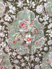 Vintage Green Floral Barkcloth Cotton Single Curtain 108x147cm