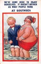 POSTCARD COMIC SOUTHSEA - FAT LADY - HUSBAND - SEASIDE - ENJOY