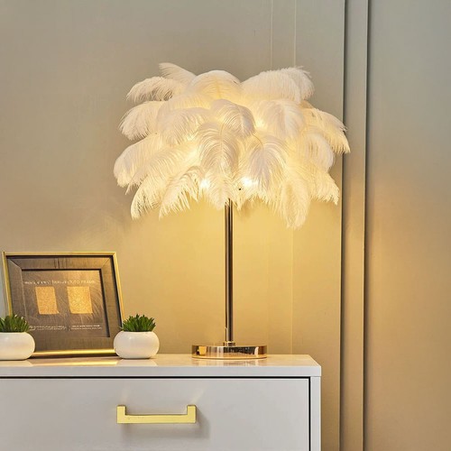 White fluffy feather lampshade - white,