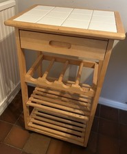 Wooden white tiled top portable Kitchen Trolley Island /wine rack on casters