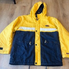 Kickers Jacket Size Large Blue Yellow winter warm Retro 90s Coat Hood Zip Button