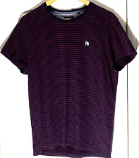The Spitalfields Shirt co mens T shirt Large Burgundy Navy Stripe Bull Dog Logo