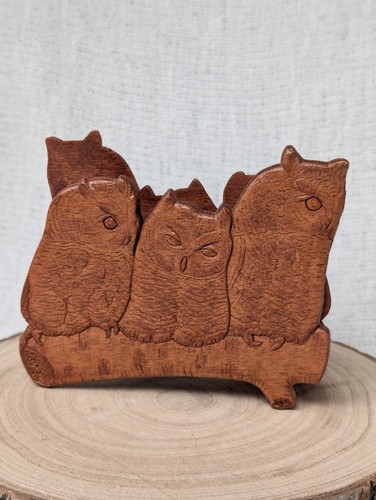 Vintage wooden carved owl - vintage,