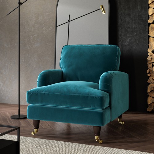 Teal blue velvet armchair foam - teal,