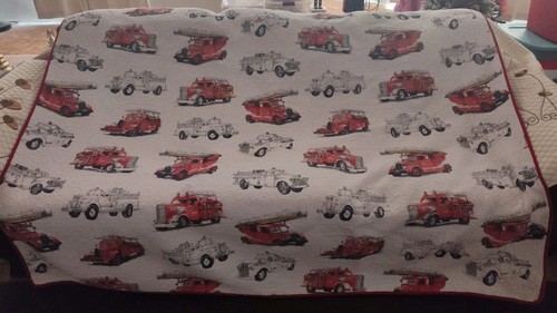 Fire truck quilt white - fire, quilt,