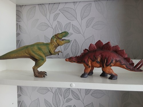 Two plastic toy dinosaurs - toy,