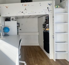 IKEA Stuva SMÅSTAD Loft Bunk Bed with Desk, Wardrobe, Shelves Drawers White Used