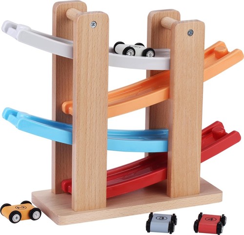 Wooden car ramp toy with - car, 4
