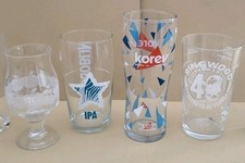 BEER GLASSES x 4. RINGWOOD 40 YEARS, THATCHERS, KOREV CORNWALL, IPA HOBGOBLIN.