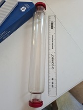 Vintage Retro Kitsch 14" JAJ Glass Rolling Pin Red Stoppers