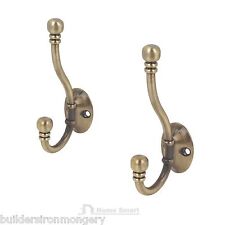 Pack of 2 hooks BALL END FANCY OLD ANTIQUE BRASS HAT AND COAT UTILITY HOOKS PEGS