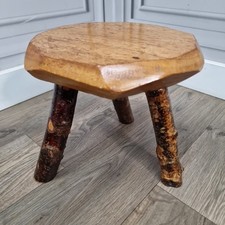 Small Solid Wooden Rustic Primitive Branch Milking Foot Stool Plant Stand Table