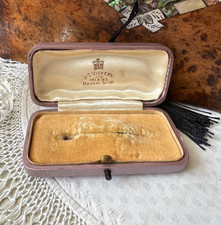Antique Unusual Metallic Lilac Push Button Brooch Box - J C Vickery, Regent St