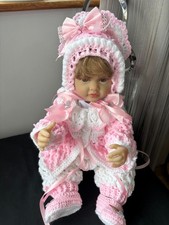 BABY 0 TO 3 MONTHMATINEE COAT PANTS BONETT SHOES CROCHET HANDMADE ROMANY REBORN