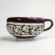 Studio Art Pottery Handmade Ceramic Mug Purple Interior Black Abstract Signed