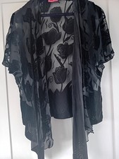 Vintage ZANDRA Rhodes Black Deco Tuilips 38% Devore Overlay Top 16 M&S