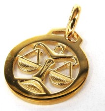 9ct yellow gold Libra scales  pendant charm horoscope zodiac new boxed