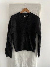 TOTEM Black 78% Alpaca V Neck Fluffy Jumper Size S