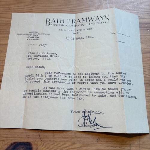 1951 bath tramways letterhead - tramways,