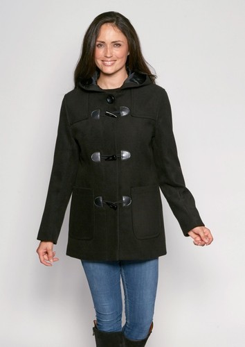 Black faux wool duffel - black, coat
