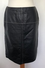 MARKS & SPENCER - PER UNA - Soft LEATHER Straight Skirt BLACK Size 8/10