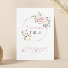 Pink Floral Sweet Table Sign for Wedding / Baby Shower / Birthday Party (FC16)