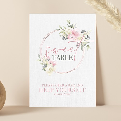 Pink floral sweet table - table, sign