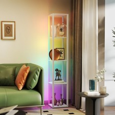 Modern Floor Lamp with Shelves, RGB LED Standing Lamp with Remote