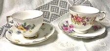 Lovely, Two Colourful, Vintage, Bone China, Floral Duos. Mismatched. Pretty.