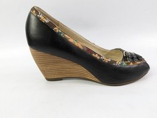 Staccato Black Leather Wedge Open Toe Shoes UK 6 EU 39