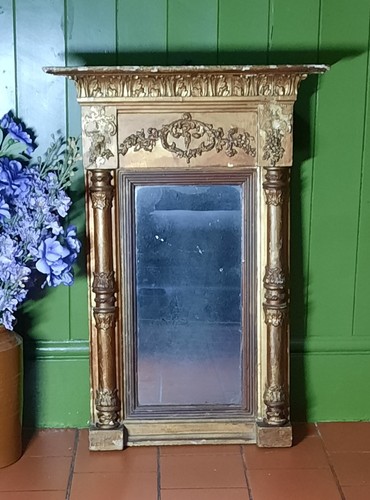 Antique wood gesso mirror - &,
