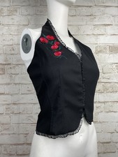 Black Halter Neck Waistcoat Vest Sz 10 Fitted Corset Goth Top Dorothy Perkins