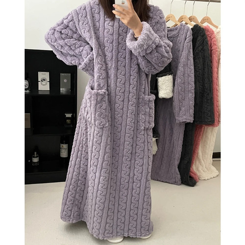 Women long bathrobe thickened - women,