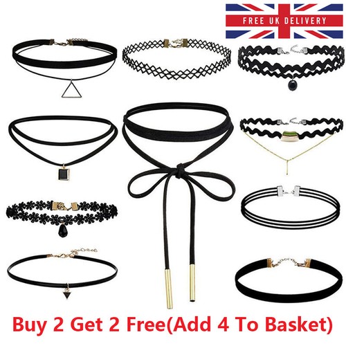 Black choker necklace set - black,