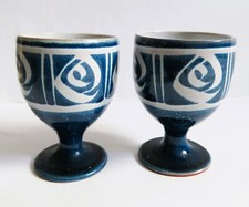 Wellhouse Studio Pottery Paignton blue white small ceramic goblets wine glasses
