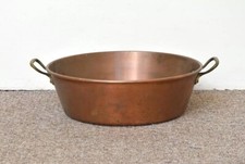 Vintage Brass Handled Hammered Copper Jam Pan Stamped Villedieu, Made In France