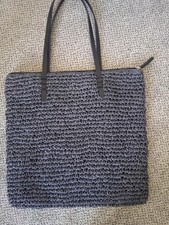 M & S Navy Raffia Tote