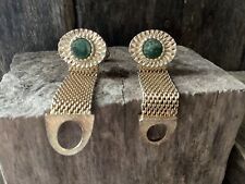 Vintage Mesh Wrap Around Jade Green Gold Tone Cufflinks