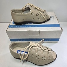 COSYFEET Amy Lace Up Sandal Extra Roomy Peep Toe Leather Shoes UK Size 4 Cream