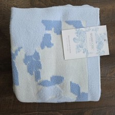 Shabby Chic Knit Throw Blanket Blue Floral 50x70
