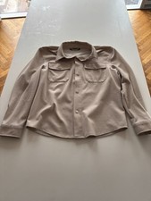 Zara Overshirt Mens Large Beige Relaxed Fit Shacket Stud Button Heavy Cotton