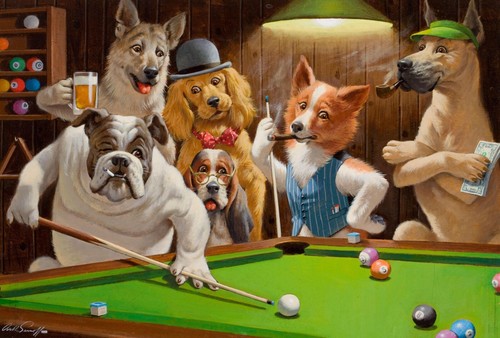 Dogs playing pool - "dogs,
